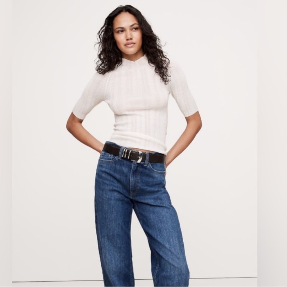 Banana Republic 100% Merino Wool Mock Neck Ribbed Top